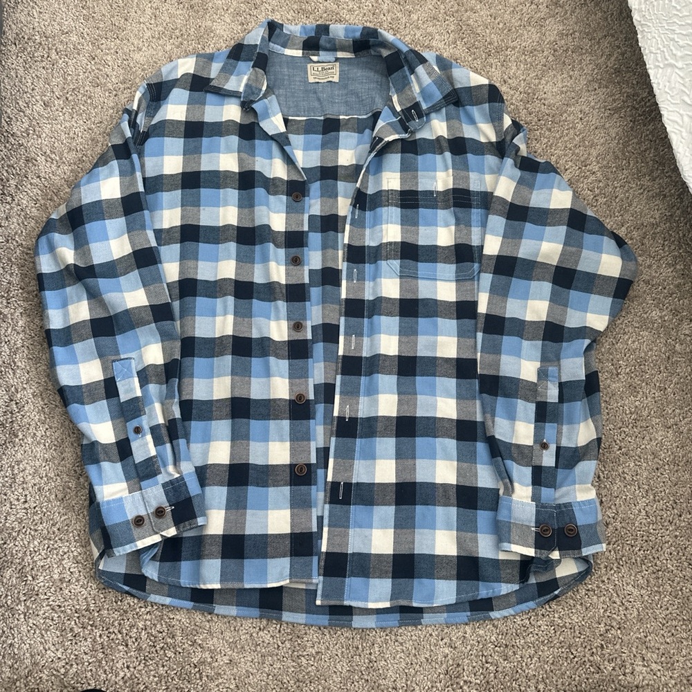 Blue and White Plaid Button-Up Shirt